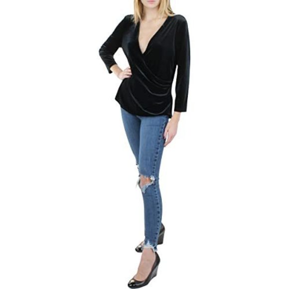 Kasper Black Velvet Wrap Top - Small - Women's Blouse - Picture 1 of 2